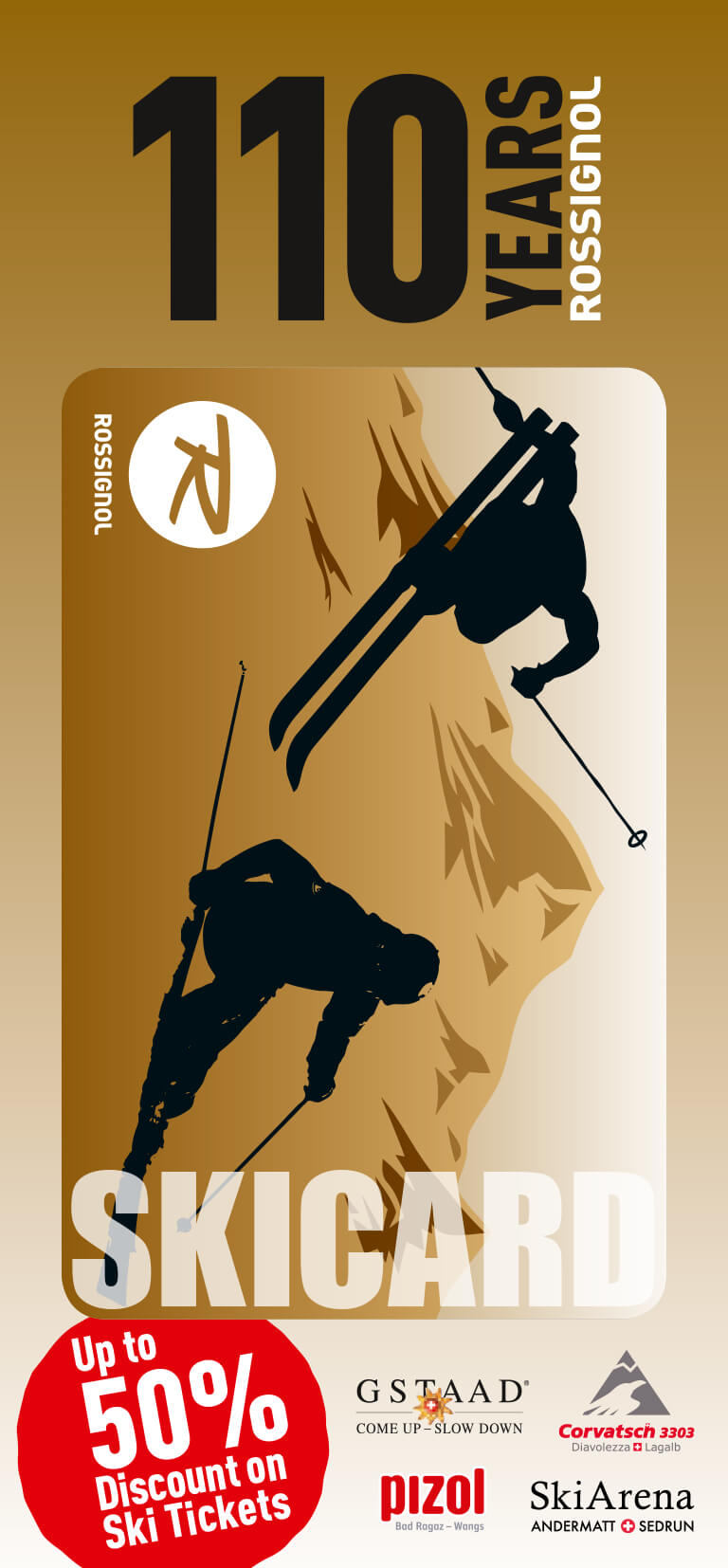 Rossignol Jubiläums-Skicard: Bis zu 50% Rabatt auf Tageskarten in ausgewählten Skigebieten